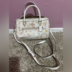 Coach White Satchel with Floral Accents